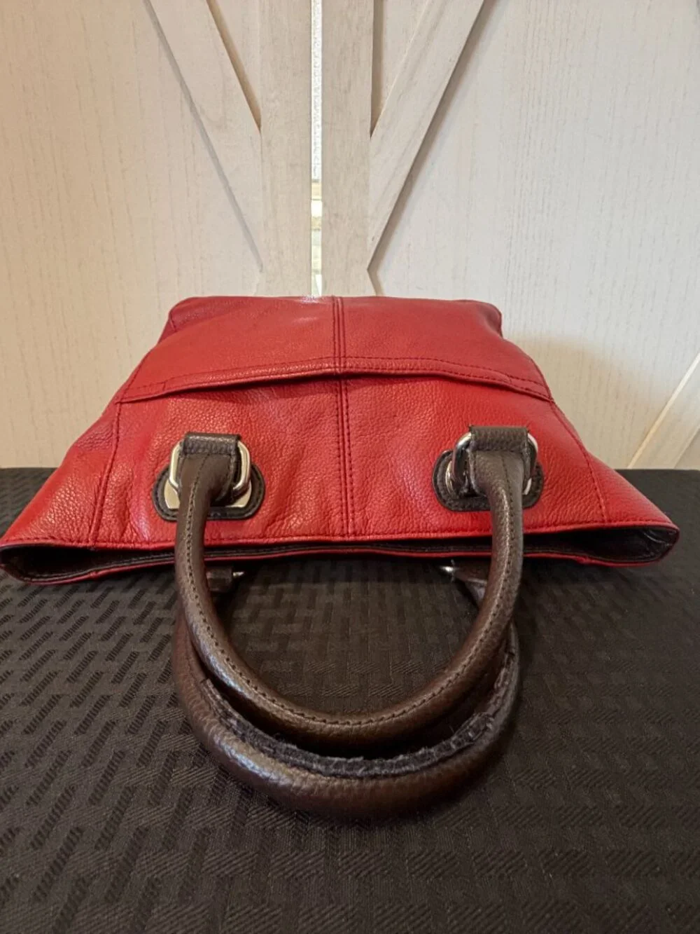Tignanello Red Pebbled Leather Tote Bag